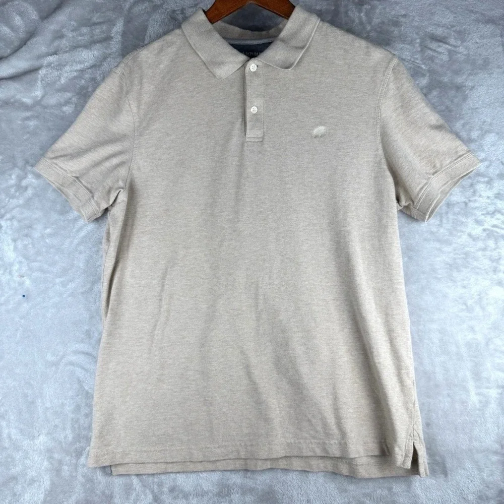 Banana Republic Men's Organic Cotton Pique Polo Shirt‎ Tan Size L Short Sleeve